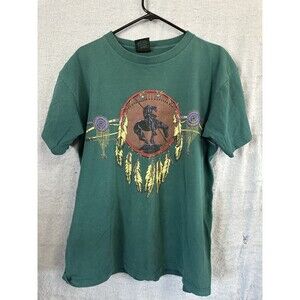 Vintage Habitat Native American Art Shirt Mens Large Green Single Stitch 80s 90s
